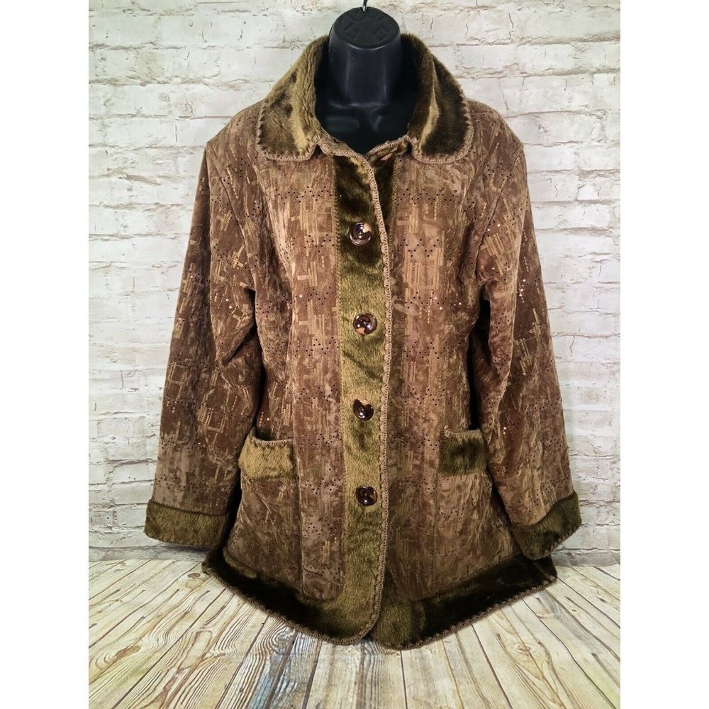 vtg Milly jeans faux suede embellished sherpa coat L - Picture 12 of 13